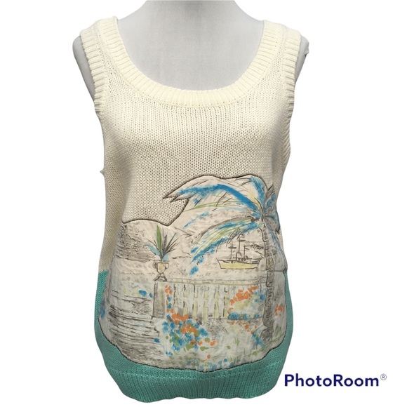 Together Sweaters - Vintage 80’s TOGETHER Resort Graphic Sleeveless Sweater Misses Size M/8-10